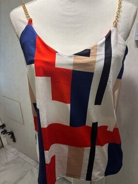 SHEIN Geometric Colorblock Chain Strap Cami - Red, Navy, Beige, Black, White